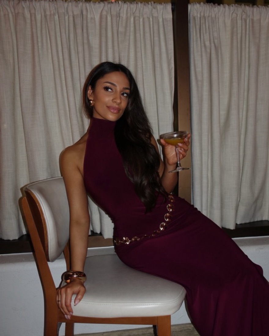 Turtle Halter Side Slit Plum Dress by Norma Kamali - Pickle
