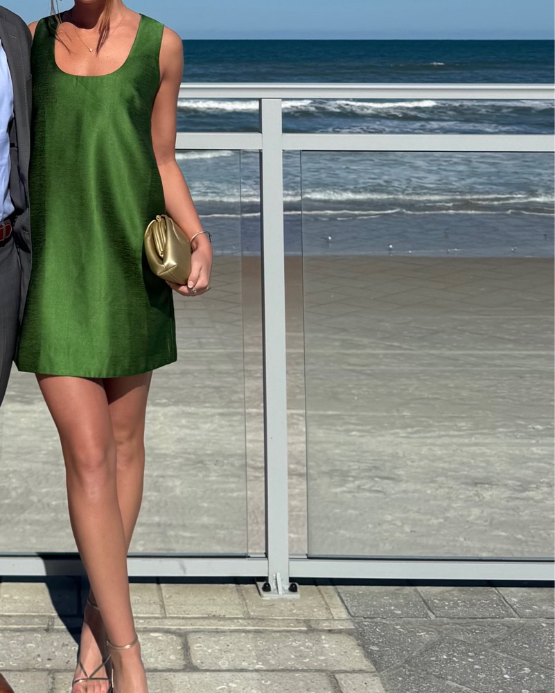 green dupioni carine dress Dark Green Dupion Silk Dress - V-Neck Cap Sleeve Dress