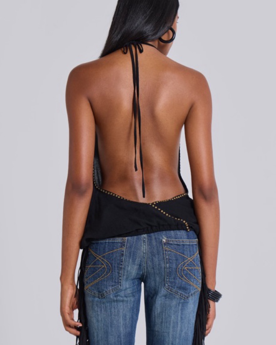 Jaded London Low Cut Backless Black Top | Pickle