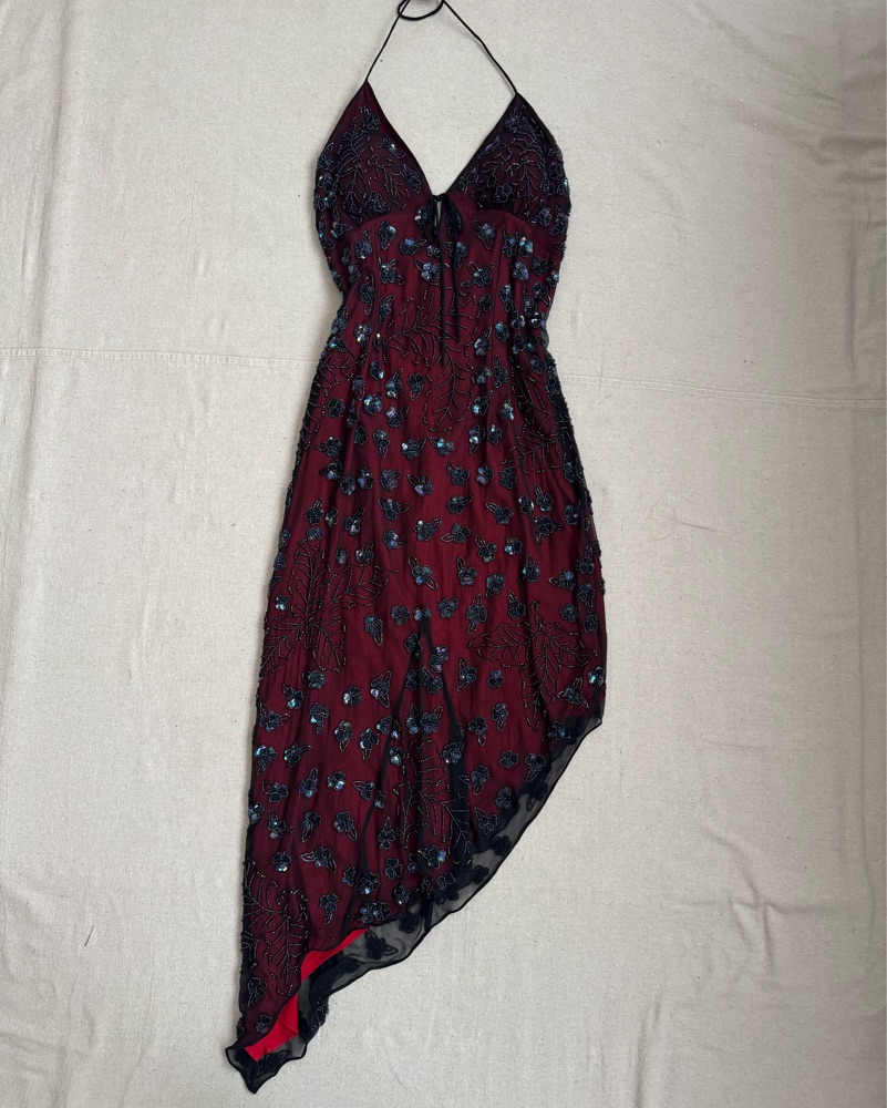 Vintage Beaded silk Scala halter dress by Scala - Pickle