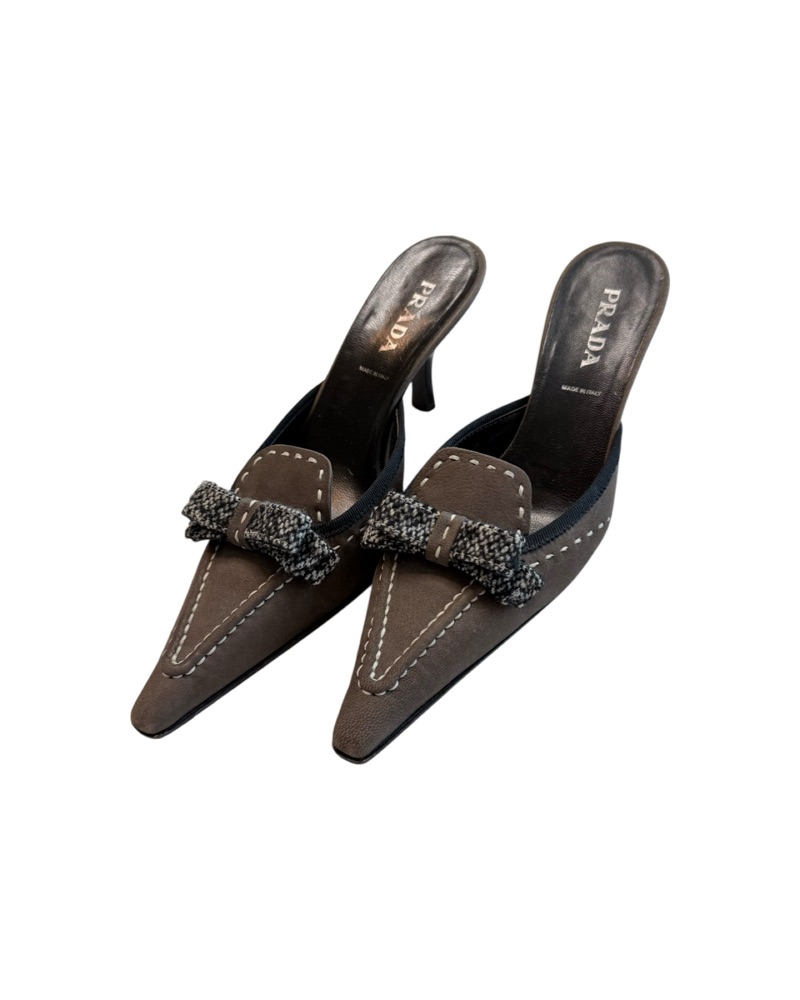 Vintage 2000s Prada Kitten Heel Mules by Prada - Pickle
