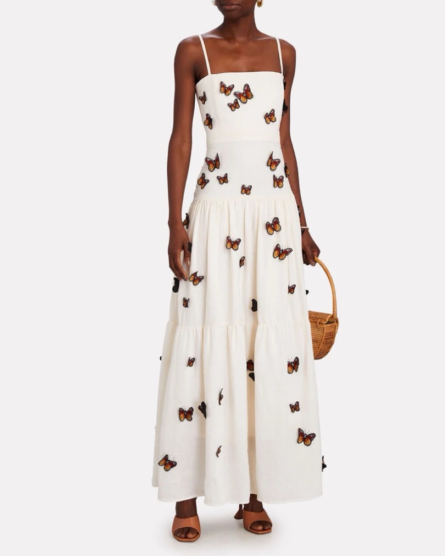 agua by agua bendita lima embroidered butterfly linen maxi dress Agua Bendita Lima Butterfly Linen Maxi by Agua by Agua Bendita
