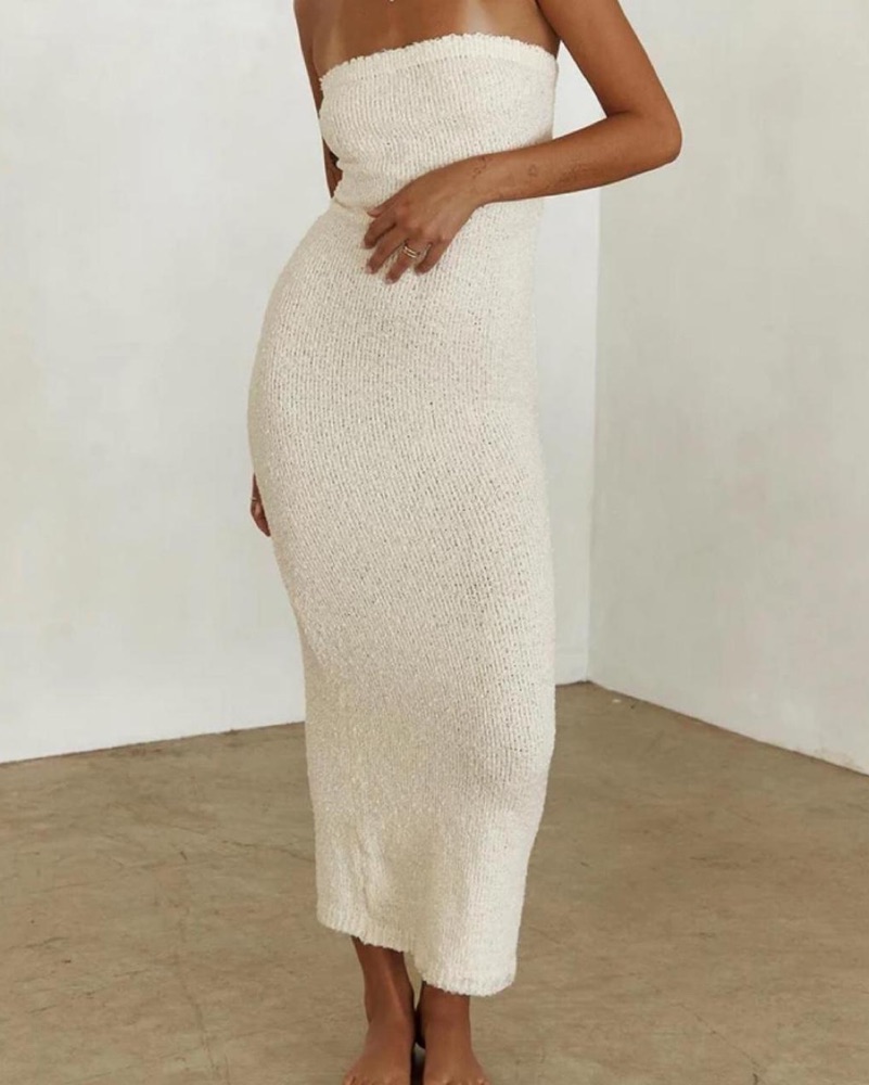 cloud strapless boucle maxi dress cream Cloud Boucle Strapless Maxi Dress Cream by Princess Polly