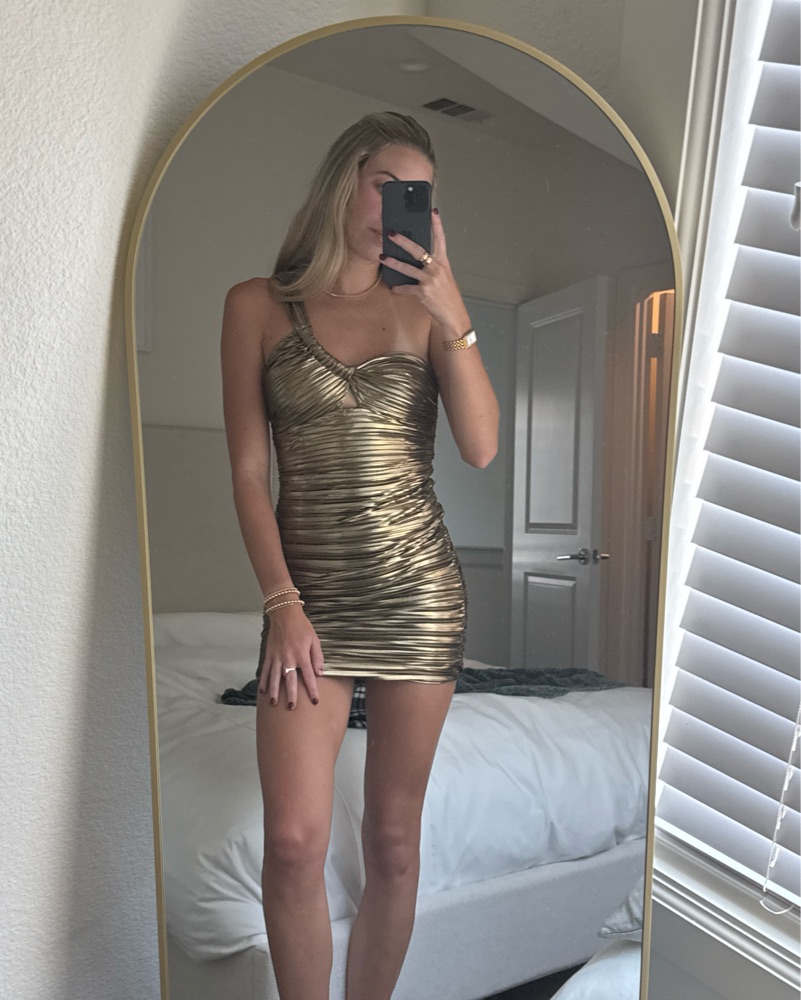 gold halter bridesmaid dress Satin Bodycon evening Prom Party Mini Dress (Gold) – ImageDiva main image 0