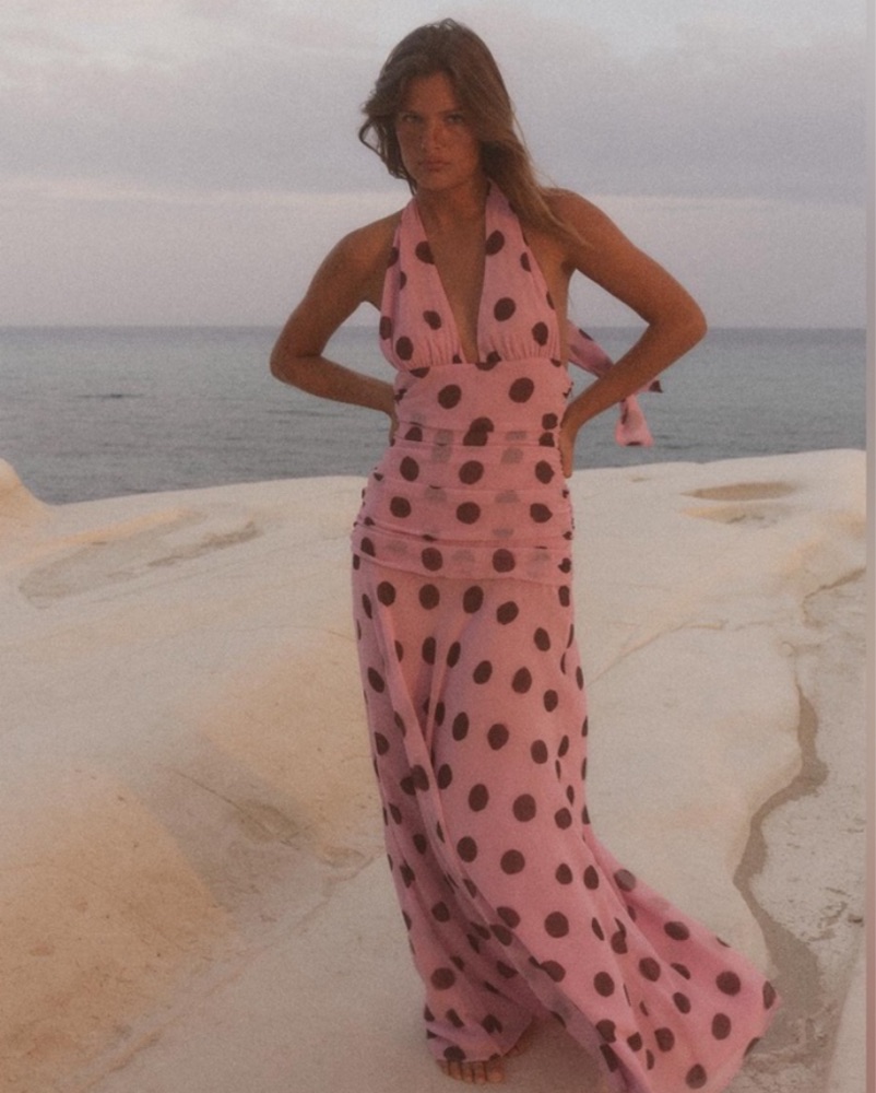 zara pink polka dot dress  ref 3674/351 @ZARA #zaradress #zaraoutfit #zaranewin #polkadotdress #pinkdress #weddingguestdress #fyp #foryou Midi halter neck dress with adjustable tie and straight neckline Polka Dot Halter Maxi Dress