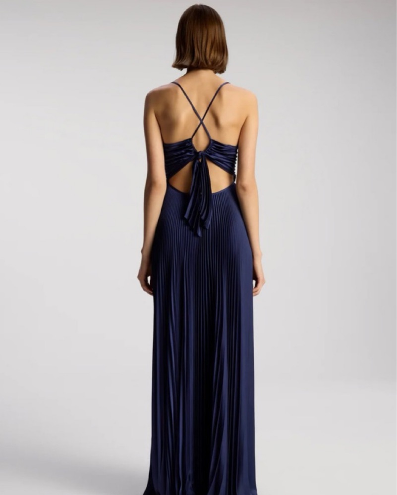 alc navy pleated dress A.L.C. Women's Simona Pleated Asymmetric Dress - Deep Navy