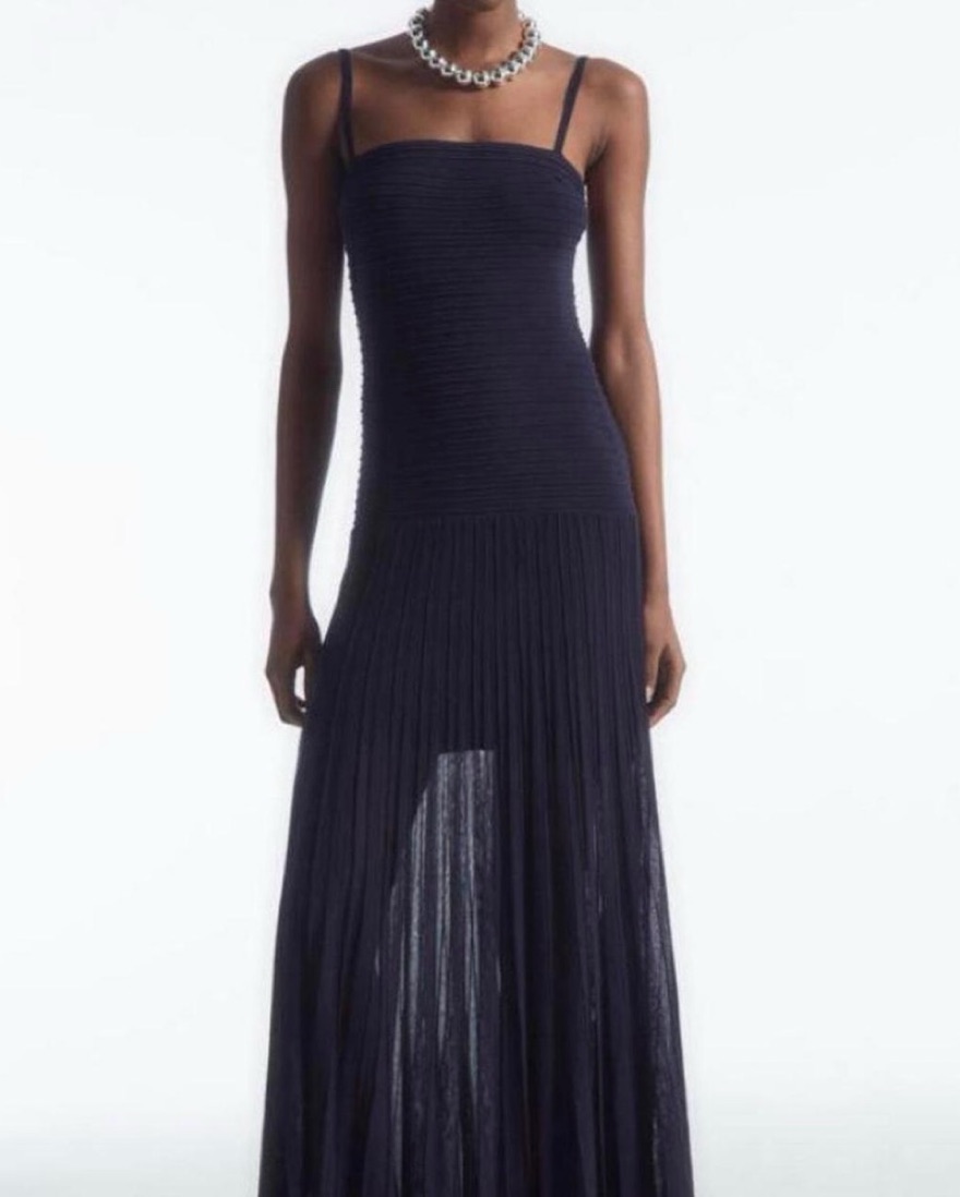 Cos bandeau Pleated Drop Waist Maxi by COS - Pickle