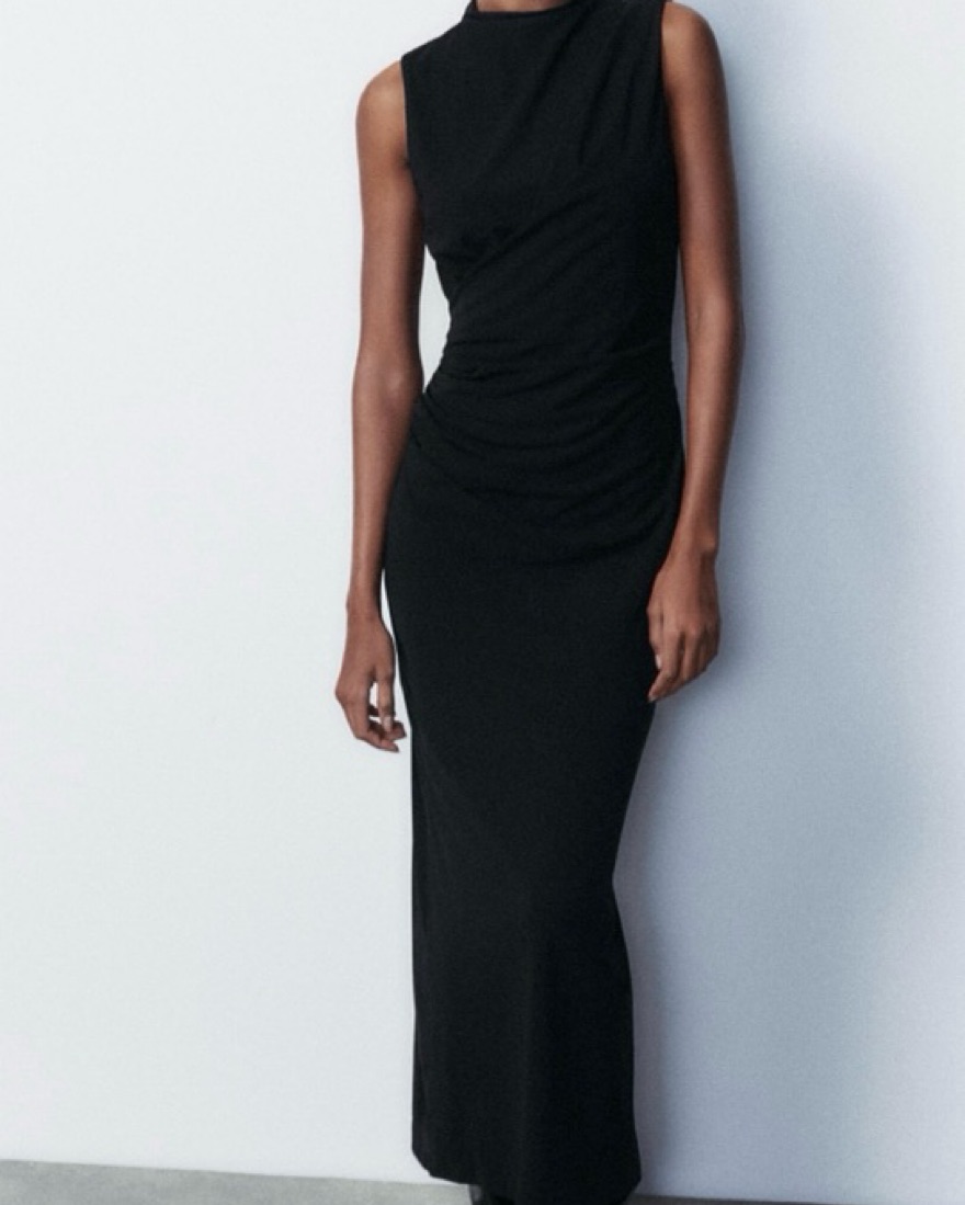 black turtleneck midi dress QUINN CROSSOVER MOCK NECK MIDI DRESS main image 1