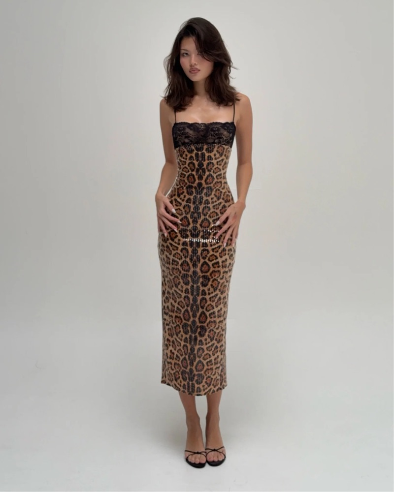 Leopard Corset Midi Dress By Mali Marea by Malimarea - Pickle