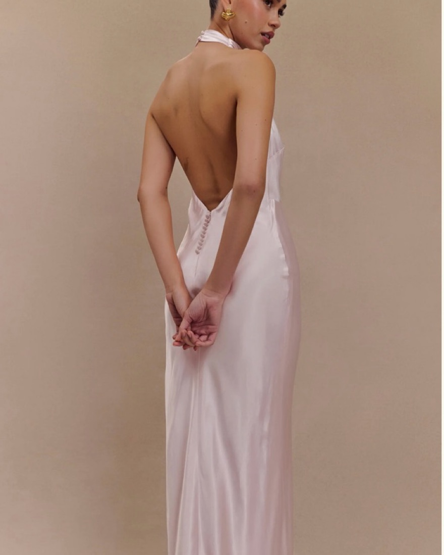 Esther Iridescent Satin Cowl Maxi Dress by Meshki - Pickle