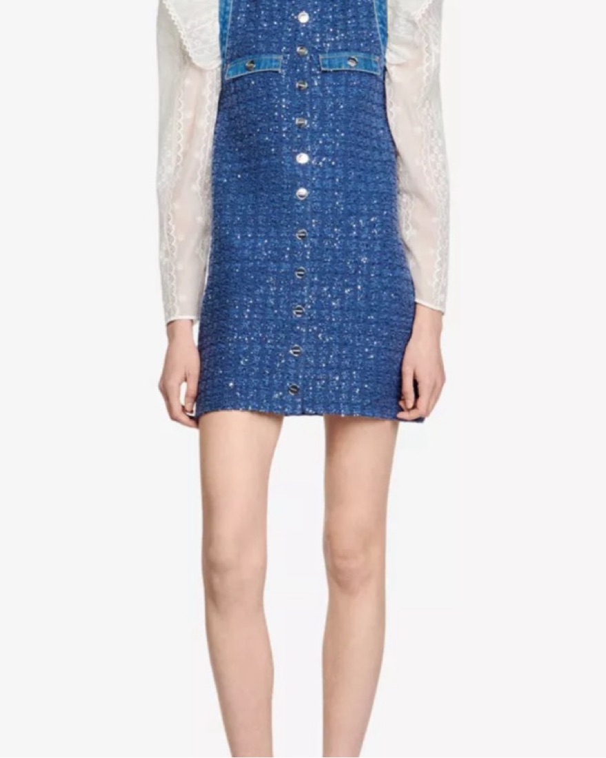 Sandro Palmare セ　ロゴボタン　ツイードミニワンピ Sandro Denim- Trim Tweed Mini Dress by Sandro - Pickle