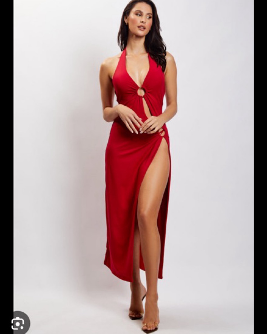 Meshki Anika O Ring Halter Midi Dress - by Meshki - Pickle
