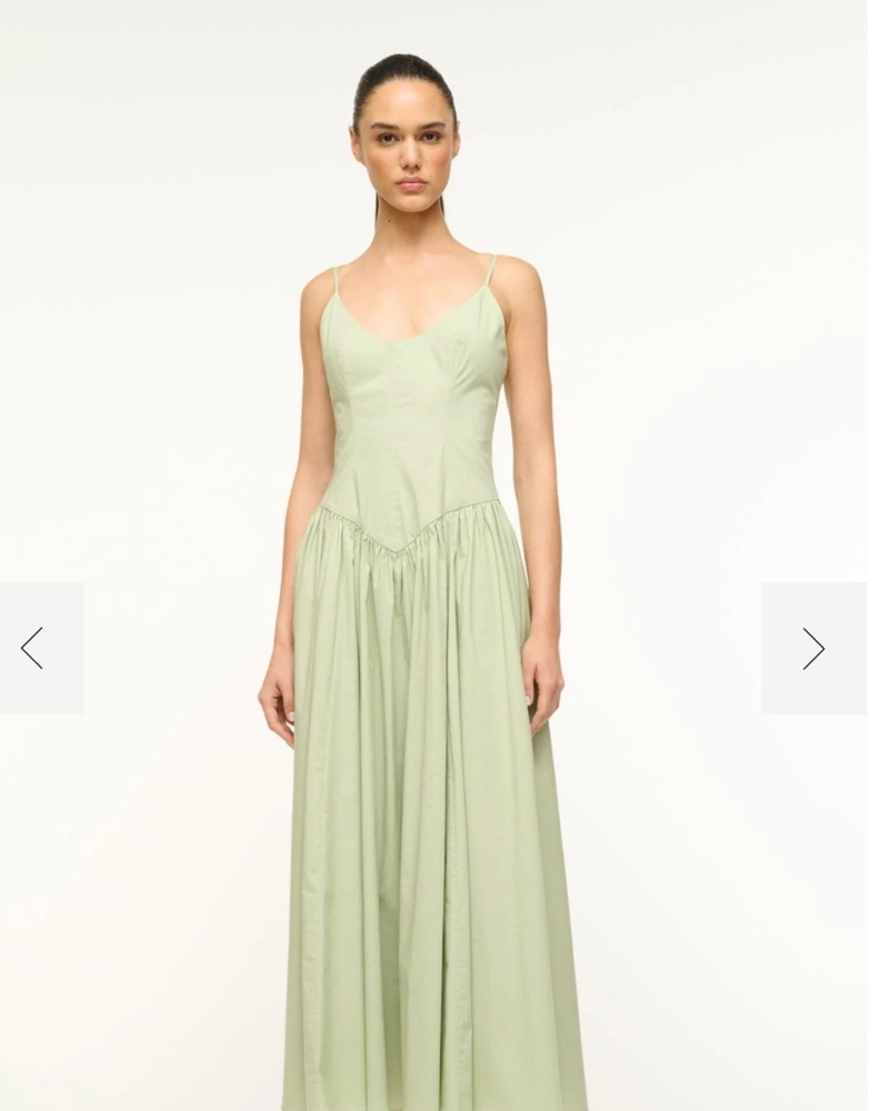staud dena drop waist midi dress STAUD, Dena Dress in On The Vine Golden, Size 10