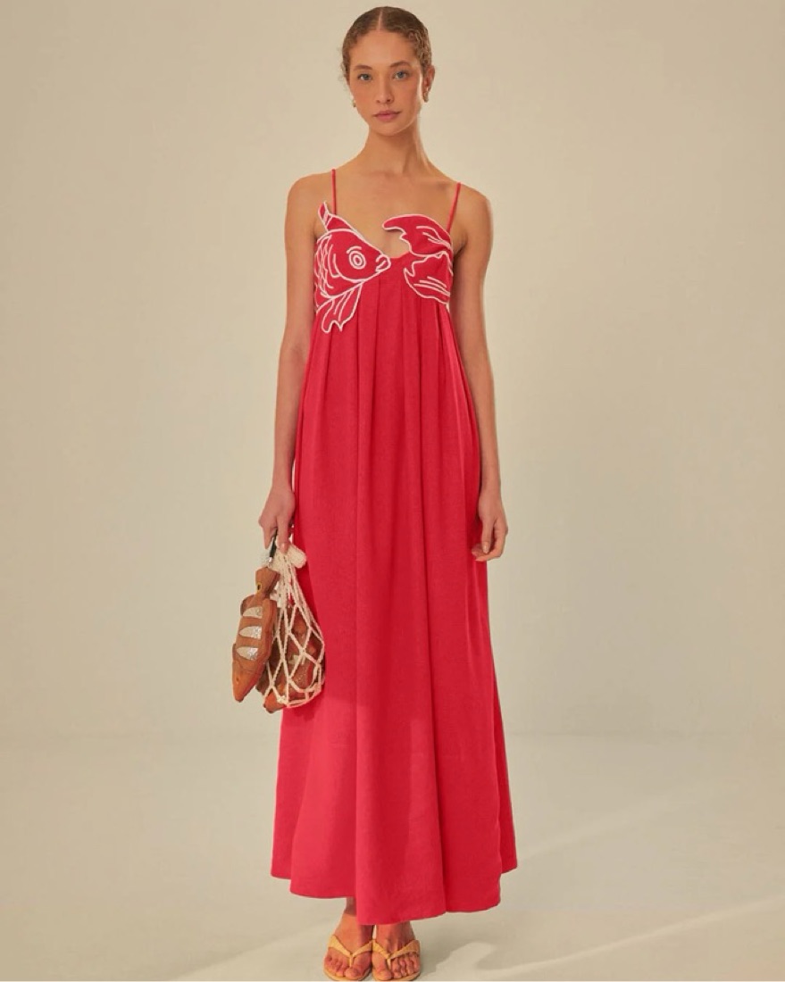 farm rio green fish dress Off-White Sea Of Fish Embroidered Midi Dress – FARM Rio