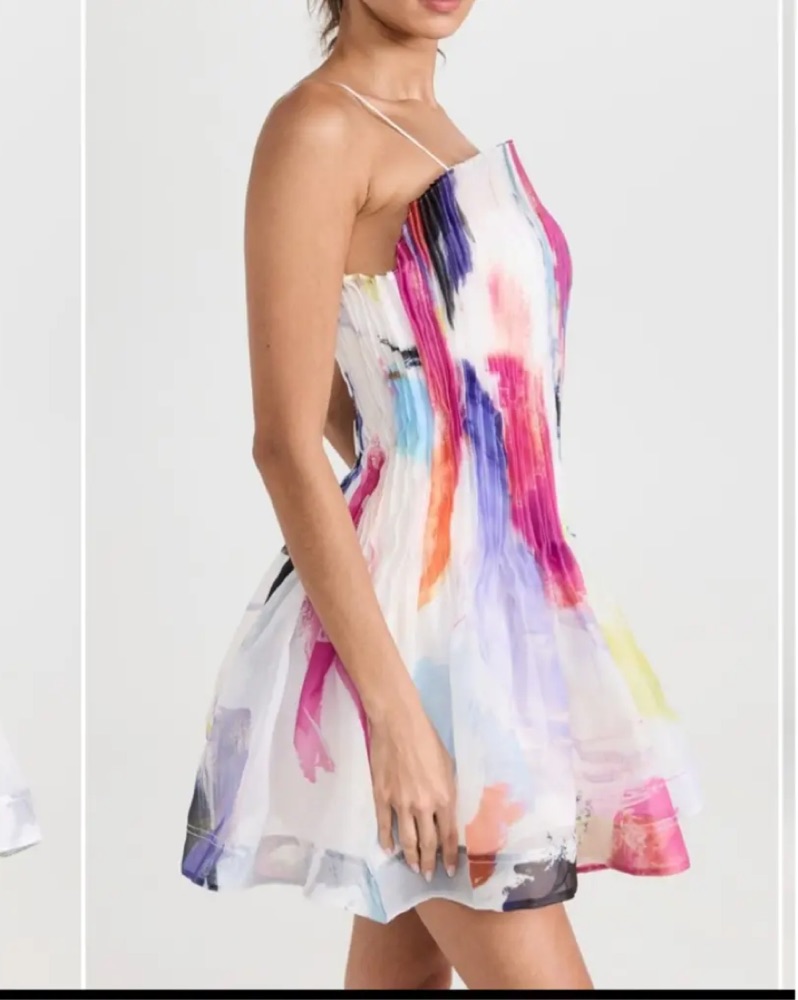 aje celestial pleated mini dress Celestial Pleated Mini Dress | Abstract Sunset
