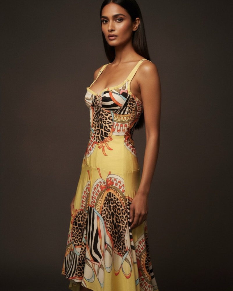 【美品　お値下げ】Class roberto CAVALLI シルク　ドレス Roberto Cavalli 2004 Yellow Corset Dress by Roberto Cavalli - Pickle