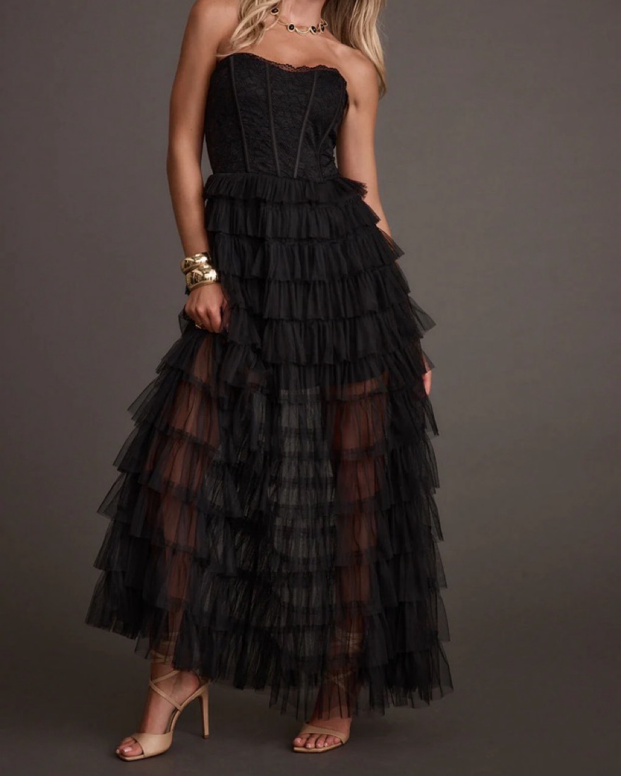 Esme＋Spectacular Historical Gown Esme Black Tulle Strapless Maxi Dress | Pickle