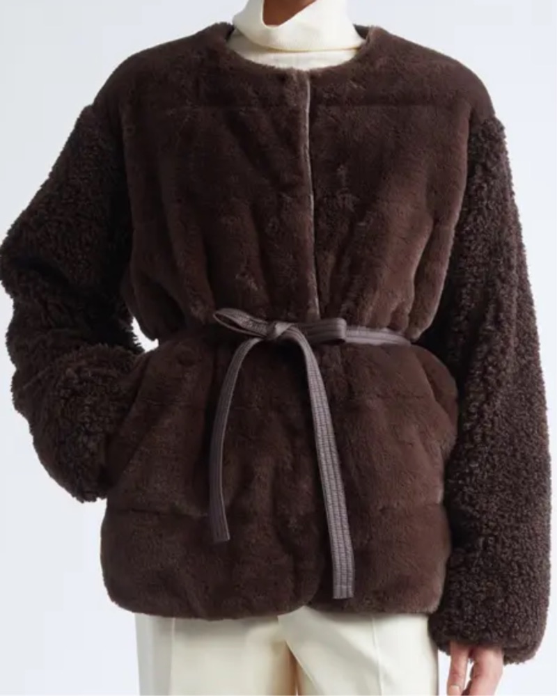 Moncler Brown Faux Fur Coat by Moncler - Pickle