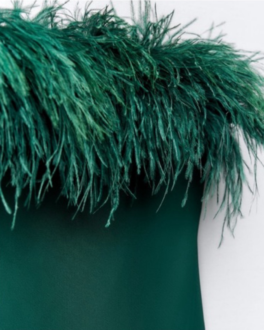 Zara Feather Satin Effect Midi Dress by Zara - Pickle