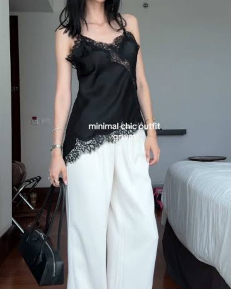 Viral Zara Black Lace Top Silk Satin by Zara - Pickle