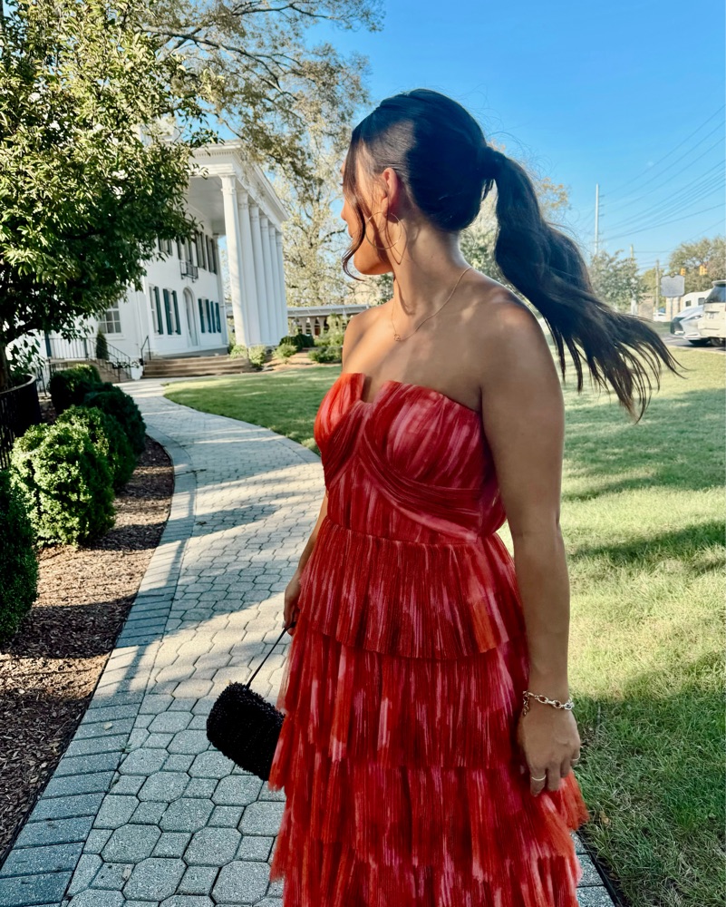 hutch red dress Hutch 3D Rosette Strapless Mini Dress