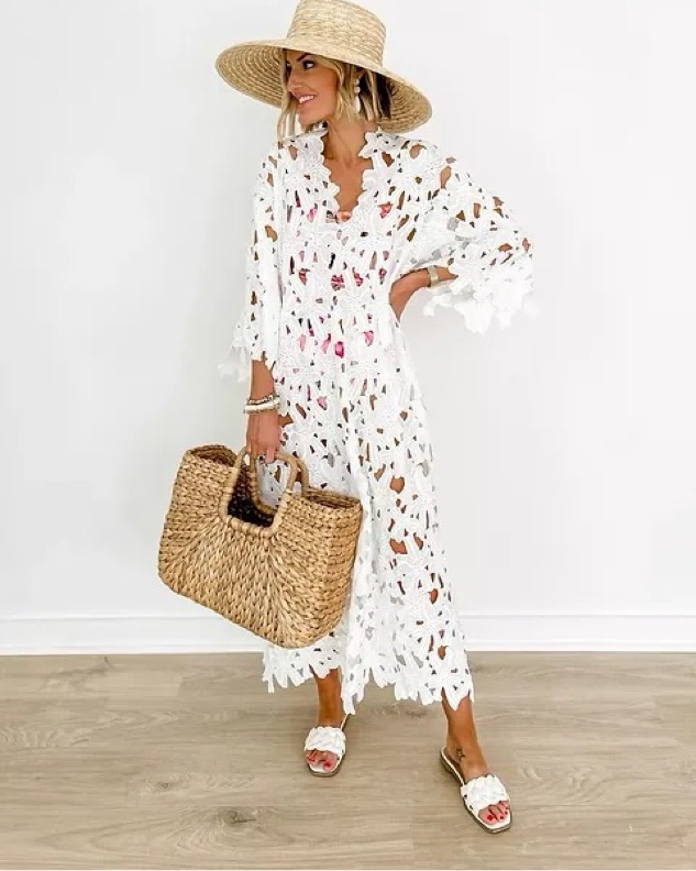 Anthropologie Floral Eyelet Kaftan by Anthropologie - Pickle