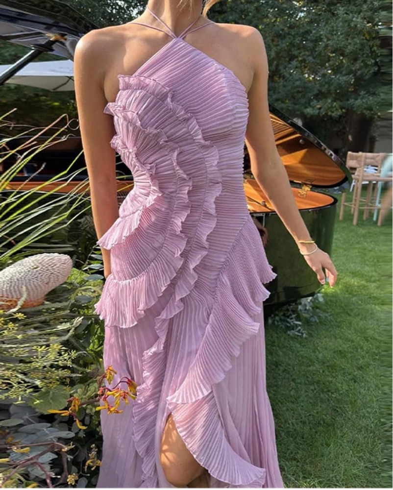 Purple Ruffle Halter Dress by Emilia the label - Pickle
