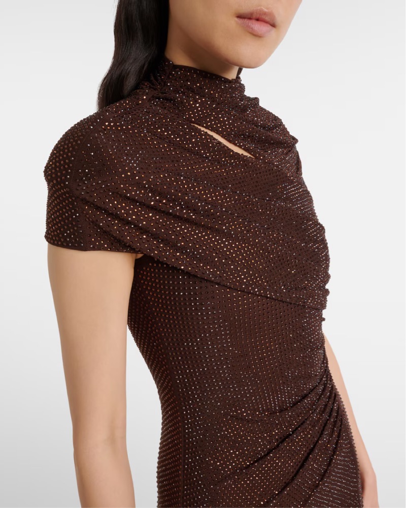 self portrait brown rhinestone dress Self-Portrait Brown Rhinestone Mesh Maxi Dress