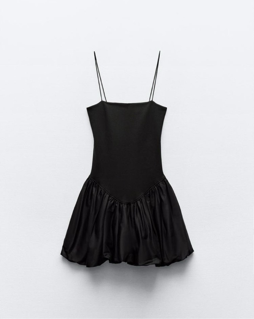 mixed ribbed poplin balloon dress MIXED RIB POPLIN BALLOON DRESS by Zara