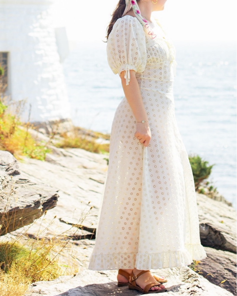 DOEN Eyelet Puff Sleeve Maxi Dress by Doen - Pickle