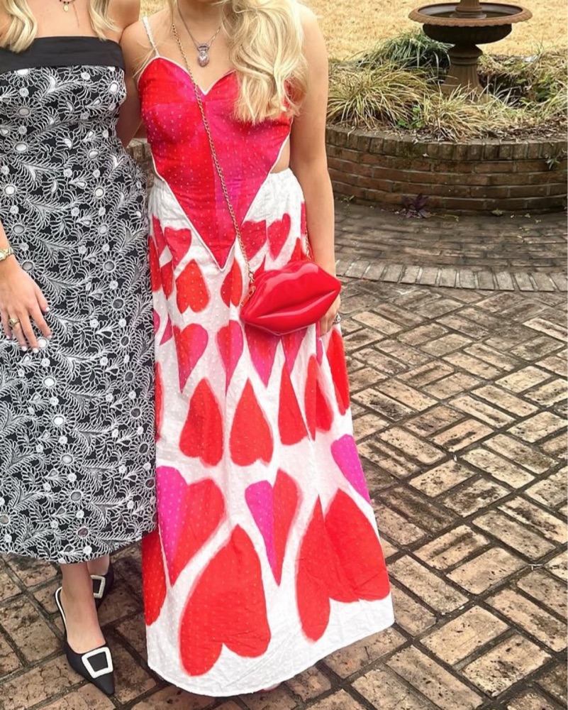 farm rio sequin heart dress Farm Rio Heart Sequin Midi Dress  . Size: XS Occasion: Black Tie  Wedding Confession: A pink and red sequin heart dress, why not?? I loved  this dress from the moment I