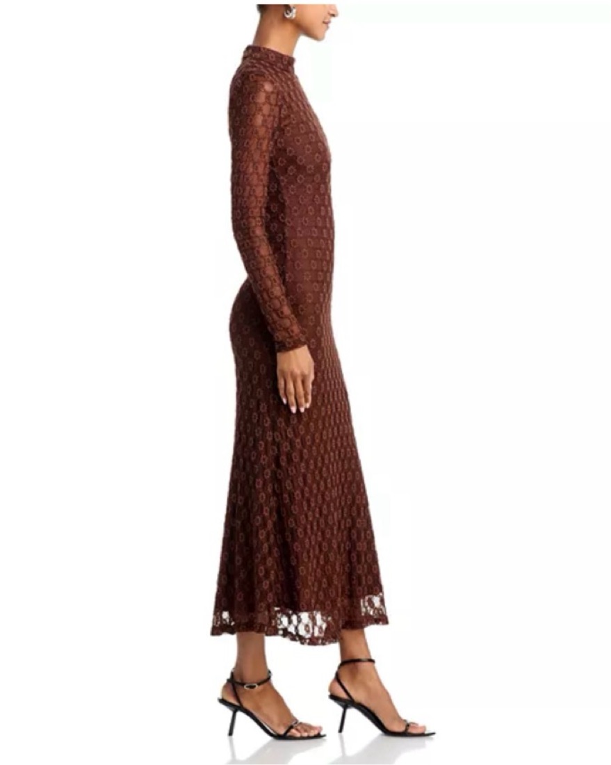 【LOULOUSEOUL】West Jacquard Slim Midi Dress in Brown Brown Bardot Long Sleeve Midi Dress | Pickle