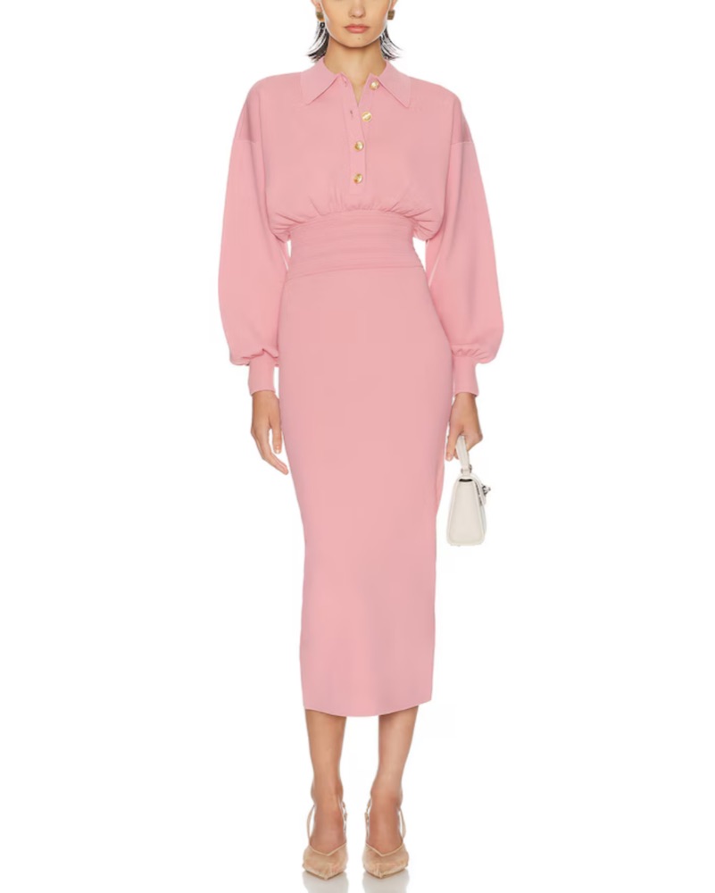 Elegant Blush Pink Midi Dress by Helsa - Pickle