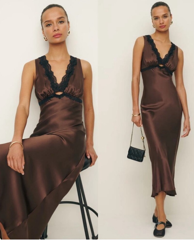 reformation aliceyn silk dress Reformation Aliceyn Silk Dress Cafe by Reformation