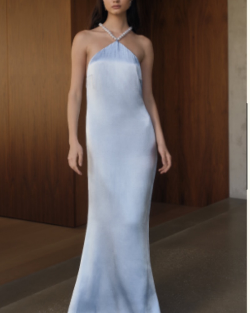 Meshki Blanche Satin Pearl Halter Dress by Meshki - Pickle