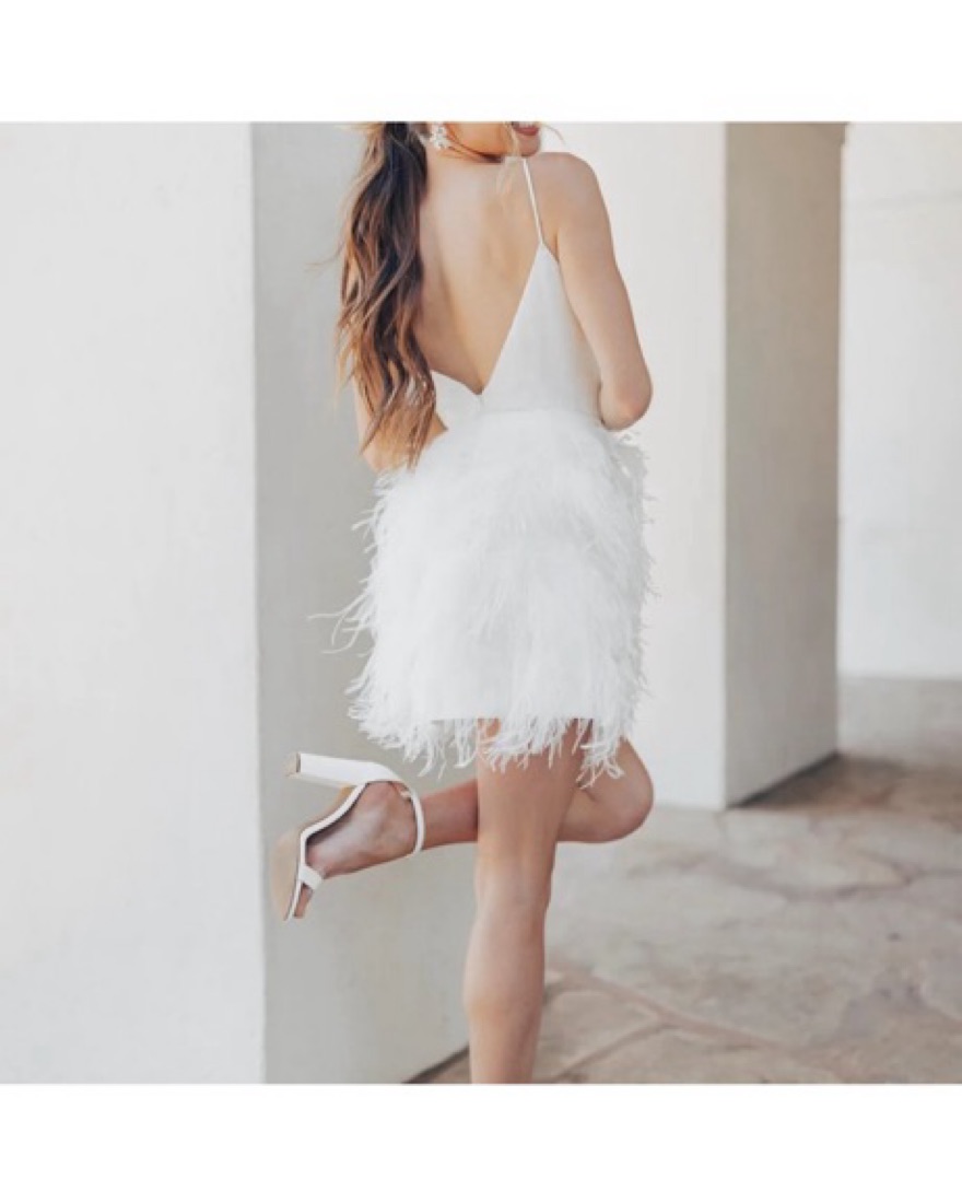 white feather mini dress Zyenna Sequin Mini Dress