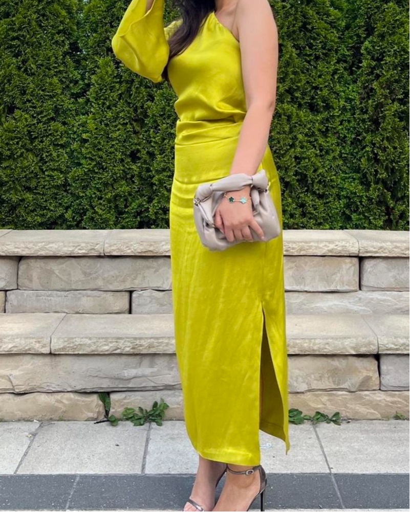 Stunning One-Shoulder Lime Maxi Dress by Zara - Pickle