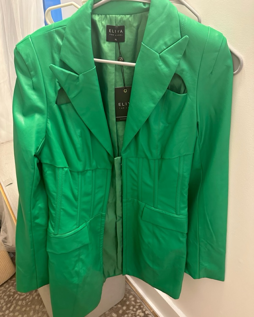 green leather corset dress Blazer by Eliya The Label Everyday Outfit