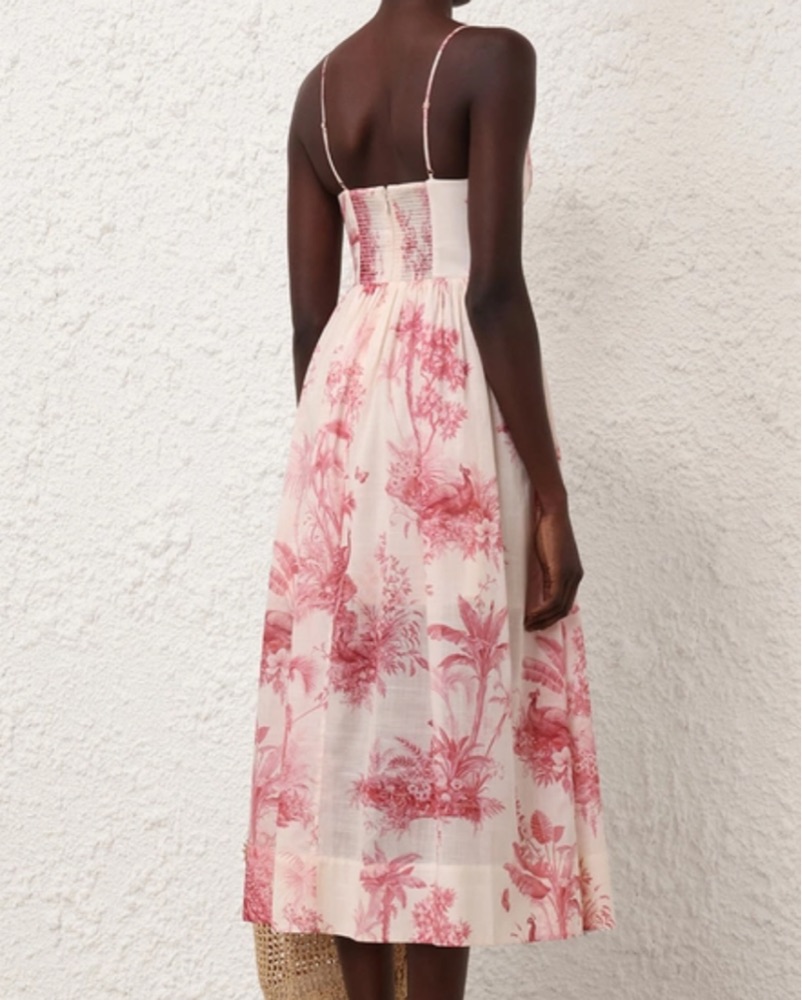 zimmermann waverly floral cotton bustier dress ZIMMERMANN Waverly Pleated Floral-Print Cotton Bustier Midi Dress