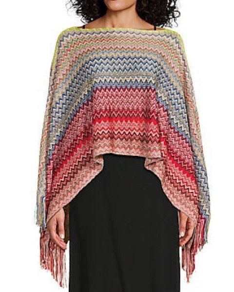 ミッソーニ　ケープ　ポンチョ ミッソーニ Missoni ニットポンチョ 羊毛ラメミックス オレンジ