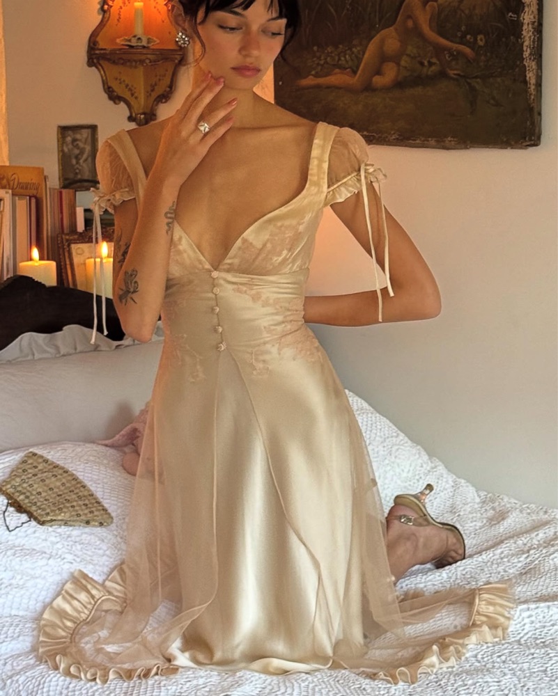 mirror palais backless silk dress Plunging Back Cowl Dress in Olive