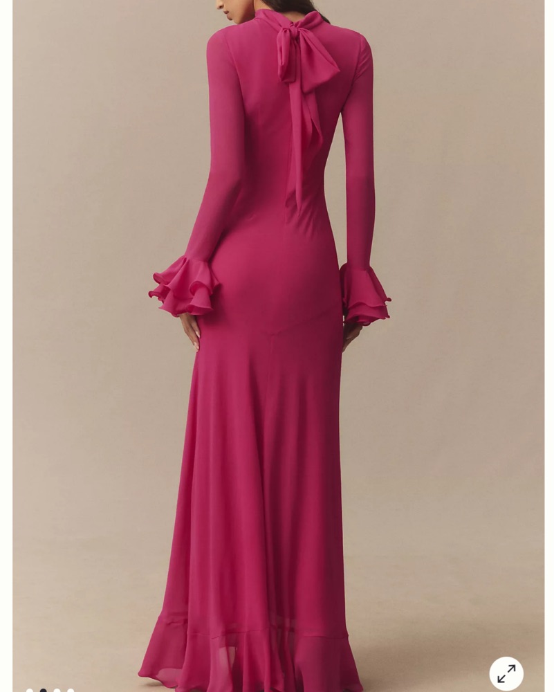 de la vali daira mock-neck ruffle long-sleeve bias-cut maxi dress De La Vali Daira Mock-Neck Ruffle Maxi Dress - Ivory
