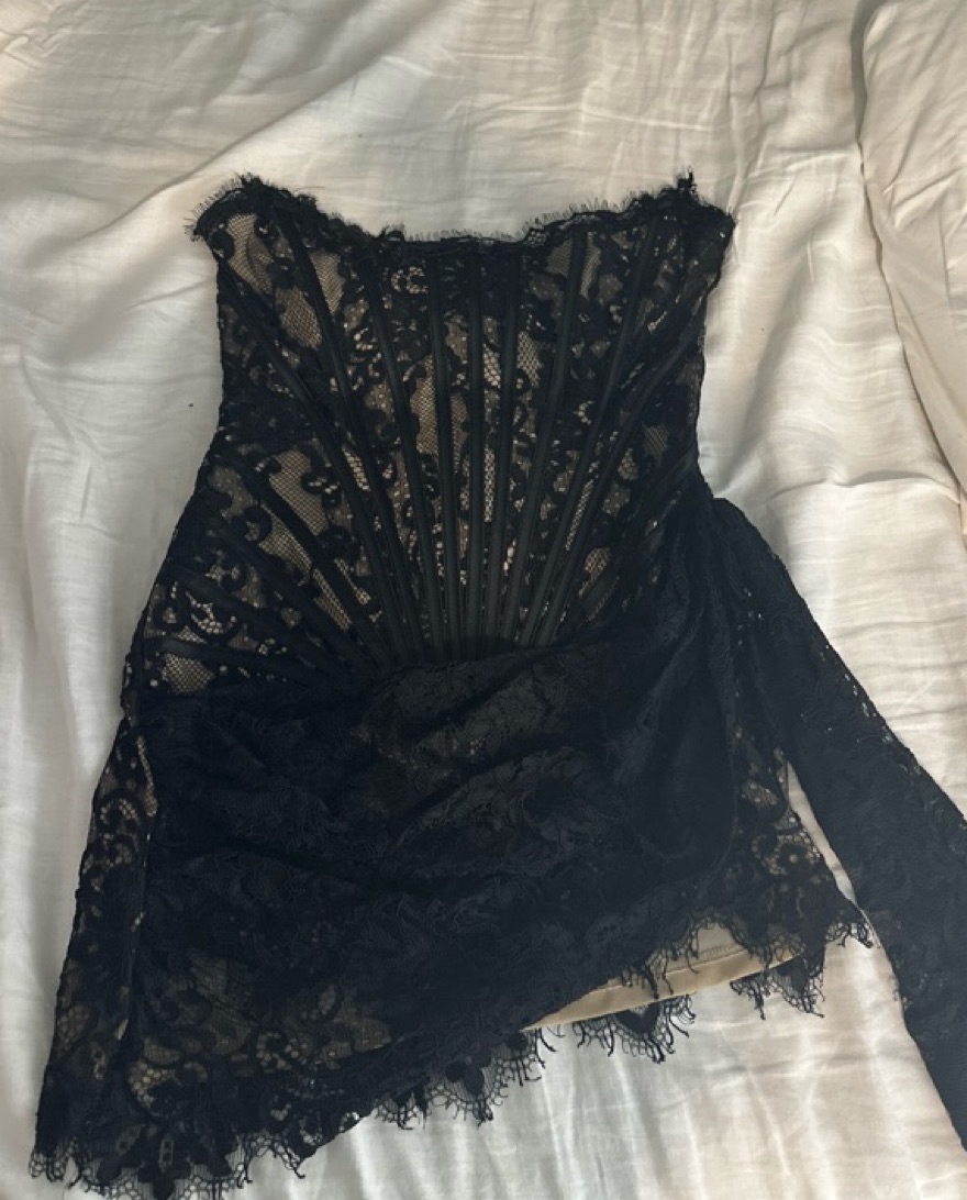 BLACK LACE CORSET DRAPED MINI DRESS by Heiress - Pickle