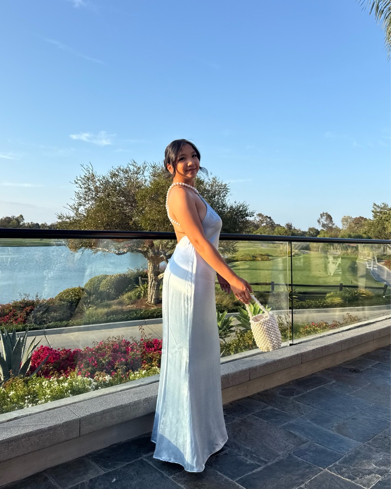 Satin Pearl Halter Maxi Dress - Petite by Meshki - Pickle