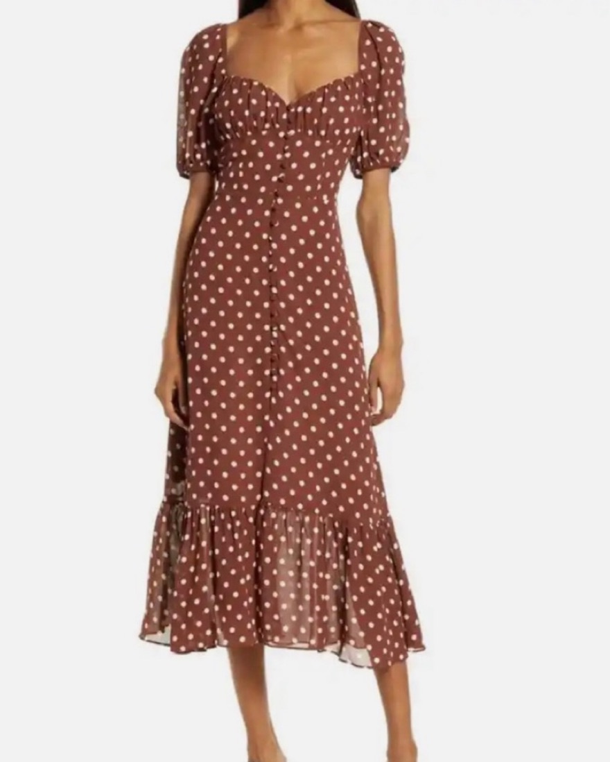 Reformation Brown Polka Dot Dress by Reformation - Pickle