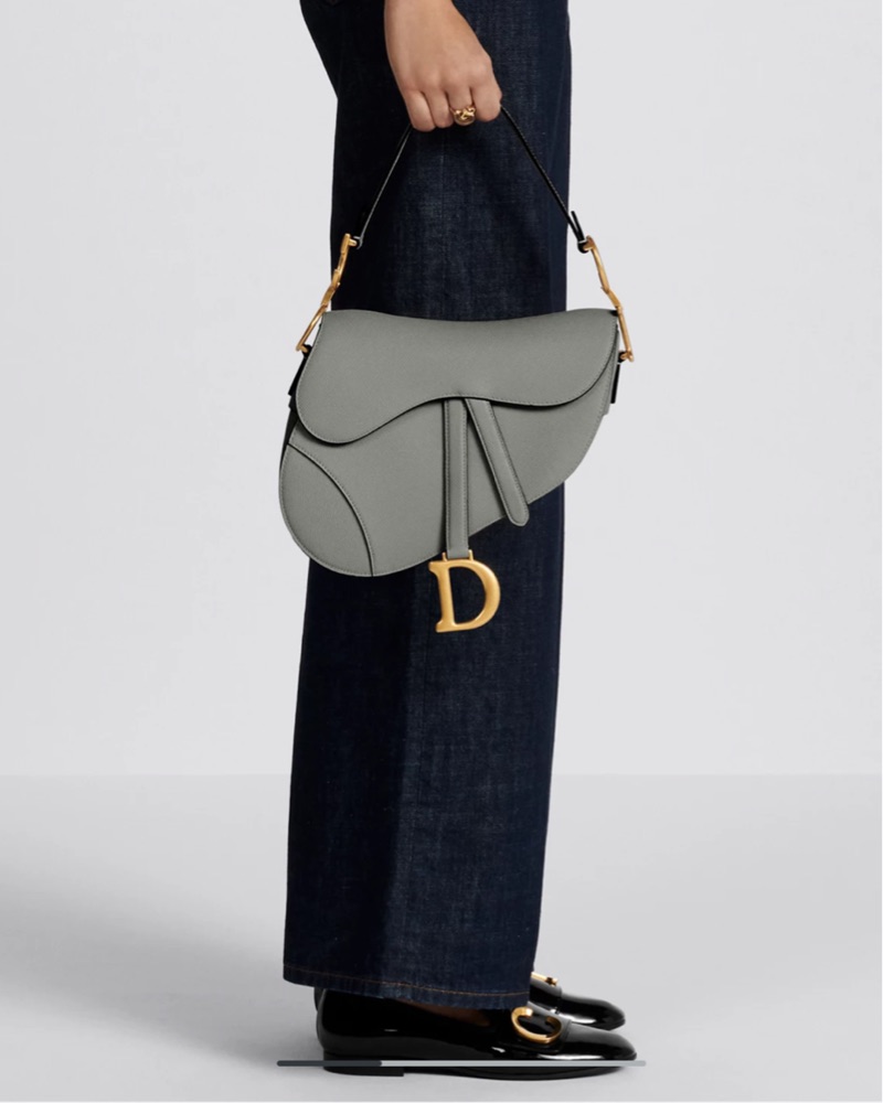 DIOR Saddle Bag Strap Stone Gray Grained by Dior - Pickle