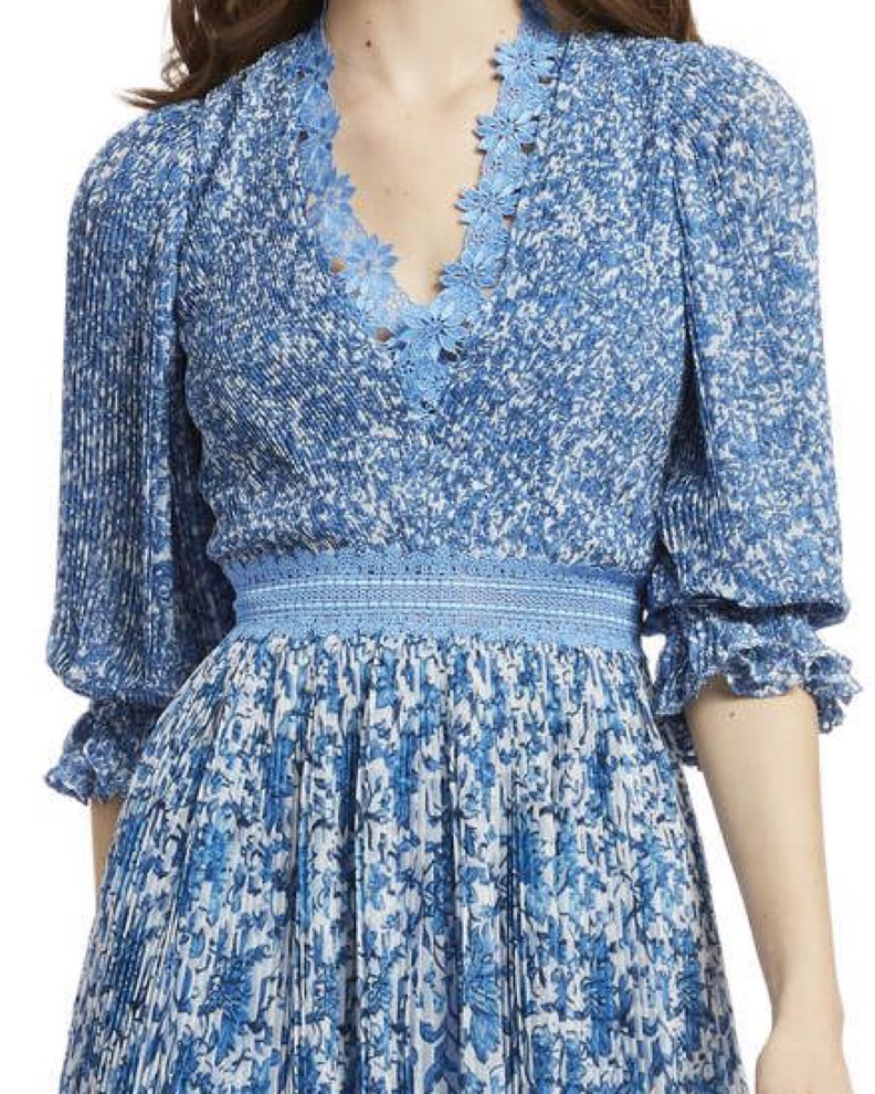 Alice and Olivia Blue Floral Midi Dress by Alice & Olivia - Pickle
