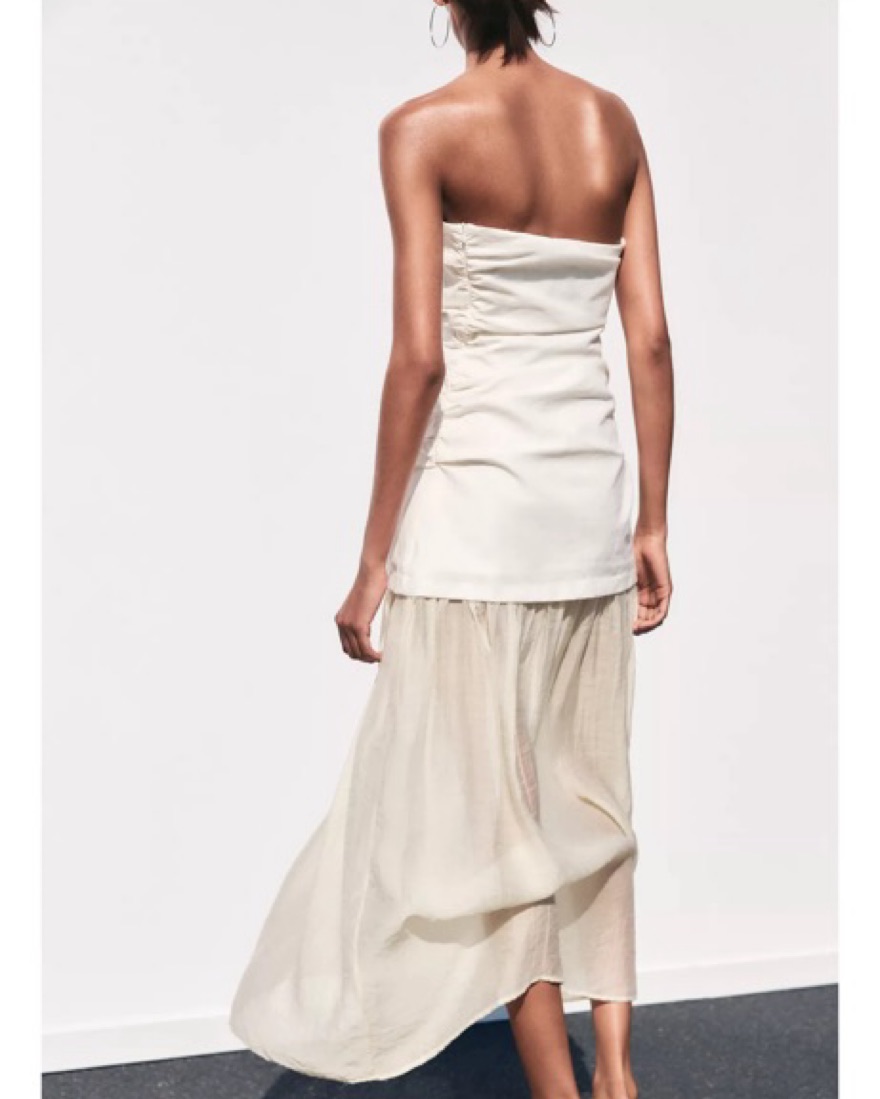ZARA【NEW】STRAPLESS POPLIN DRESS ZARA NEW WOMAN FW23 STRAPLESS PRINTED TULLE DRESS GRAYS