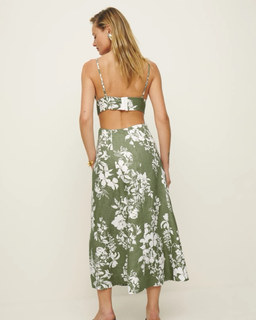 Reformation Green Floral Linen Dress by Reformation - Pickle