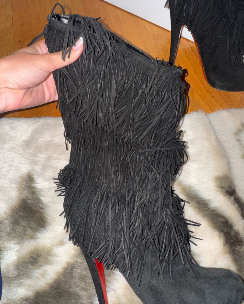 Black Fringe Vintage Louboutin Boots by Christian Louboutin - Pickle